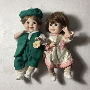 2 Porcelain Baby Girl & Boy Dolls - 1986 Bell Ceramics Dolls
